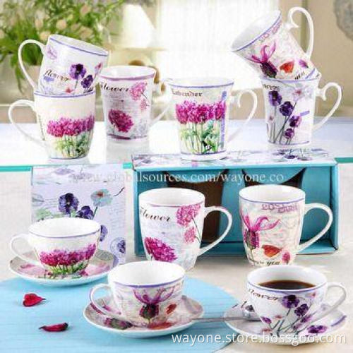 Ceramic Mug with Floral Design, Available in Four Colors, Food-safe